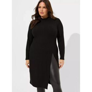 Torrid Fitted Super Soft Ribbed Mock Neck Asymmetrical Hem Top Deep Black 1X NEW